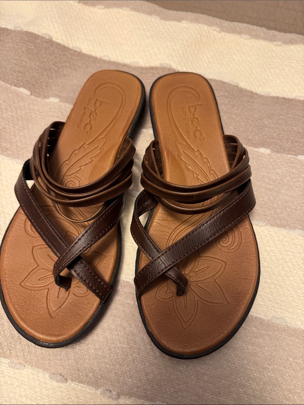 b.o.c. Dark Brown Leather Crisscross Slide Sandals